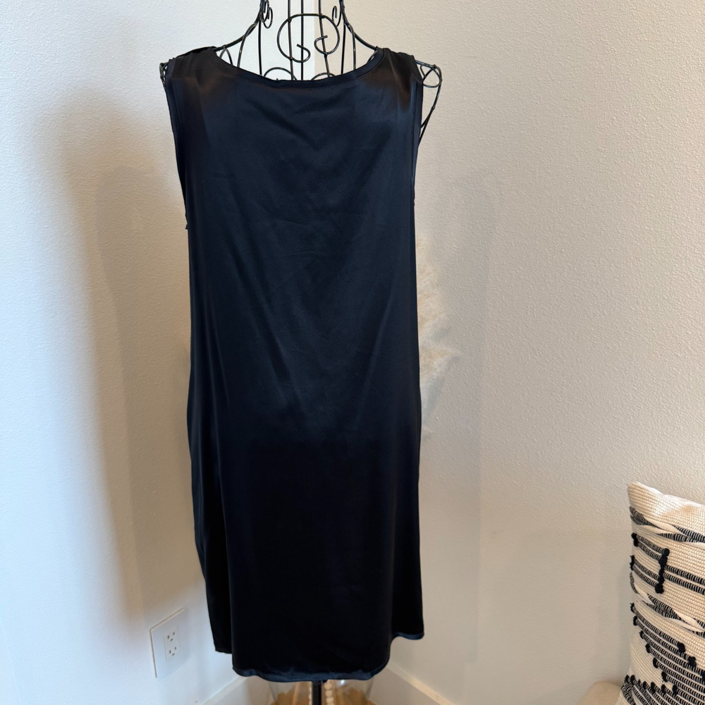 DKNY Black Silk Embellished Flower Strap Sleeveless Classic Tank Mini Dress - Picture 3 of 9